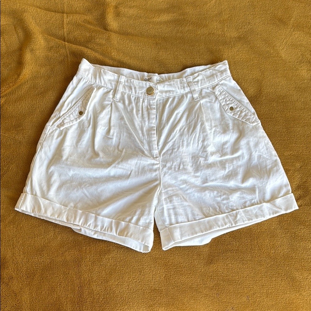 White High-Waist Linen Blend Women's Shorts